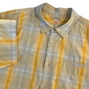 Carbon 2 Cobalt Men's L Yellow Plaid Embroidered Short Sleeve Button Down Shirt